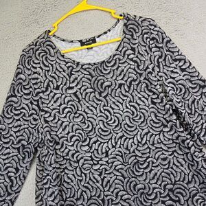 Alfani Tunic Top Women L Black  Abstract Print Peplum Asymmetric Hem Chic Hippie